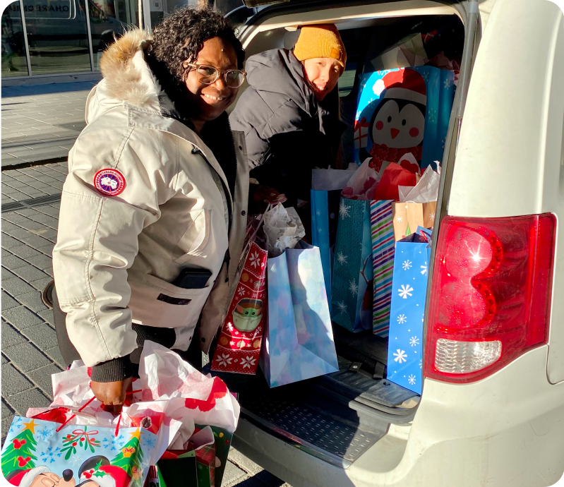 Loading gift bags into the car